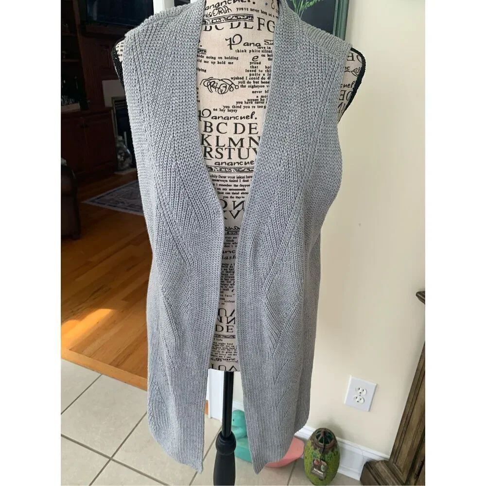 Talbots 100% Cotton Crochet Knit Sleeveless Fall Sweater Vest Gray NWT